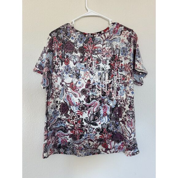 Postmark anthropologie sequin paisley floral colorful retro top size M shirt - Picture 3 of 4